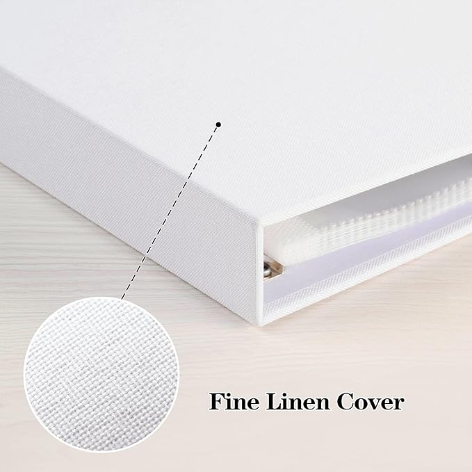 Mublalbum 12x12 Inch Large 3 Ring DIY Scrapbook Photo Album with 20 Plastic Sleeves 40 Pages Linen Cover Folder Binder for Baby Travel Wedding Anniversary and DIY Projects (White)