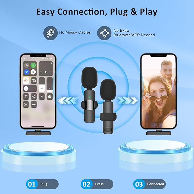 MAYBESTA Wireless Mini Microphone for iPhone Android Phone: Lavalier Lapel Recording Mic for Tiktok YouTube Podcast Interview(Dark Black)