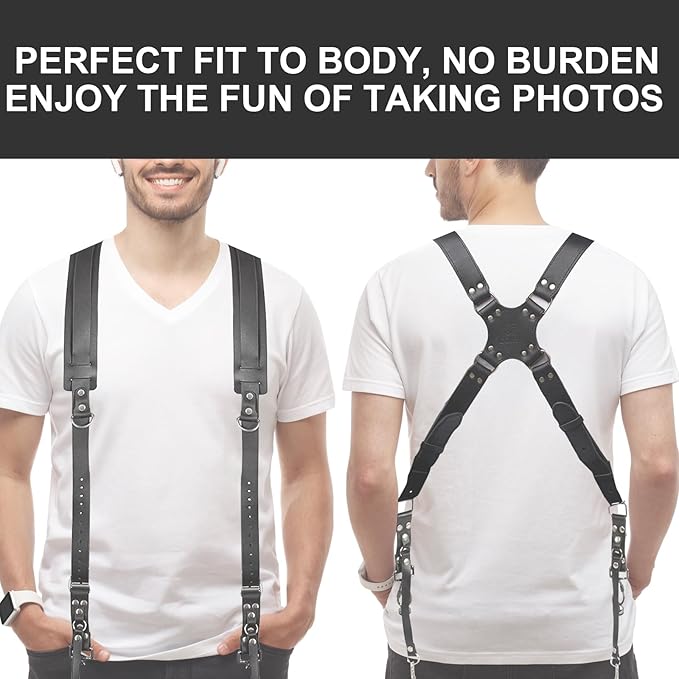 KINGTAIXIN Camera Harness, Dual Camera Harness for Photographers, Leather Camera Strap for Two-Cameras for DSLR/SLR Strap