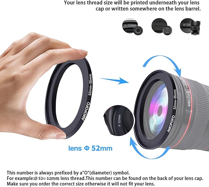 52mm to 55mm Camera Filter Ring/52mm to 55mm Step-Up Ring Filter Adapter for 55 mm UV, ND, CPL Filter,Metal Step-Up Ring