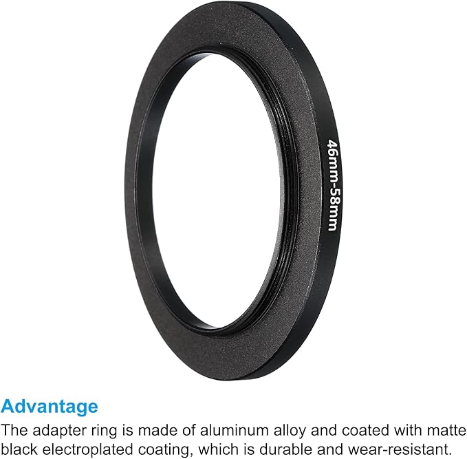 PATIKIL 46mm-58mm Metal Step Up Ring, 2 Pack Camera Lens Filter Adapter Ring Aluminum Filter Adapter Ring for Camera Lenses Hood, Black