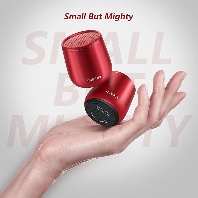 INSMY Small Bluetooth Speaker, Waterproof Mini Portable Wireless Speaker, Punchy Bass Rich Audio Stereo Pairing, Handheld Pocket Size, Built in Mic for Hiking Biking Gift Laptop Tablet (Red)