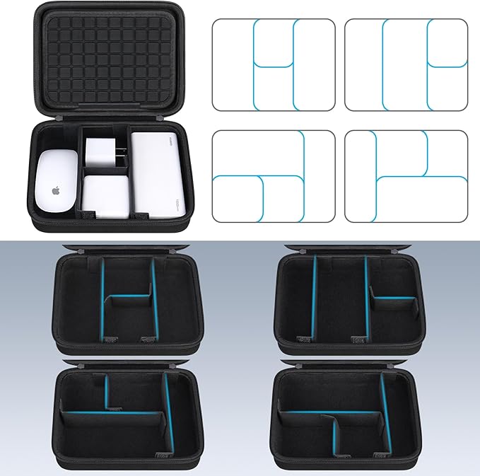 Lacdo Hard Travel Electronic Organizer Case for MacBook Power Adapter Charger, Cables, Cords, Apple Pencil, Mouse, Power Bank, USB Flash Disk, SD Cards EVA Protective Portable Accessories Bag, Black