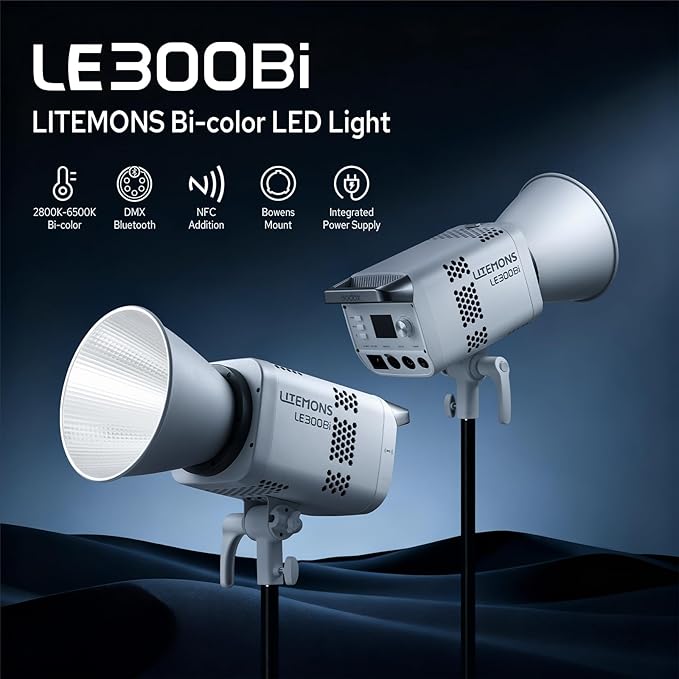 Godox Litemons LE300Bi 300W Bicolor LED Video Light, 58900Lux@1M Studio Light with APP Control, 11 FX Effects, 2800K-6500K 0-100% Brightness Bowens Mount LED(White)