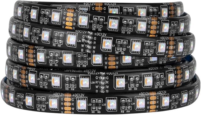 BTF-LIGHTING 5050 RGBW RGB+Warm White(2700K-3000K) 4 Colors in 1 LED Tape Light DC12V 5m 16.4ft 60LED/m Multi-Colored IP65 Black 12mm PCB for Bedroom Kitchen Home Decoration(No Adapter or Controller)