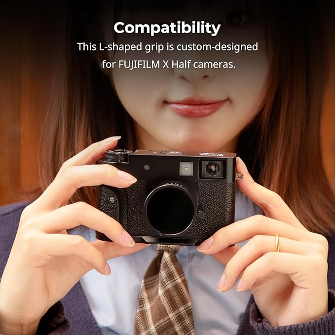 SmallRig X Half L-Shaped Grip for FUJIFILM X Half Camera, Built-in Quick Release Plate for Arca, Lightweight Ergonomic Silicone Handle with Hot Shoe Cover (Black) - 5332