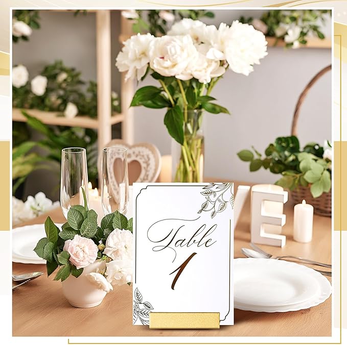 24 Pcs Small Table Number Holders Metal Place Card Holder Vintage Mini Table Number Name Card Display Stand for Wedding Memo Reception Photo Picture Party Restaurant, 1.4 x 1.3 x 1 Inch (Gold)