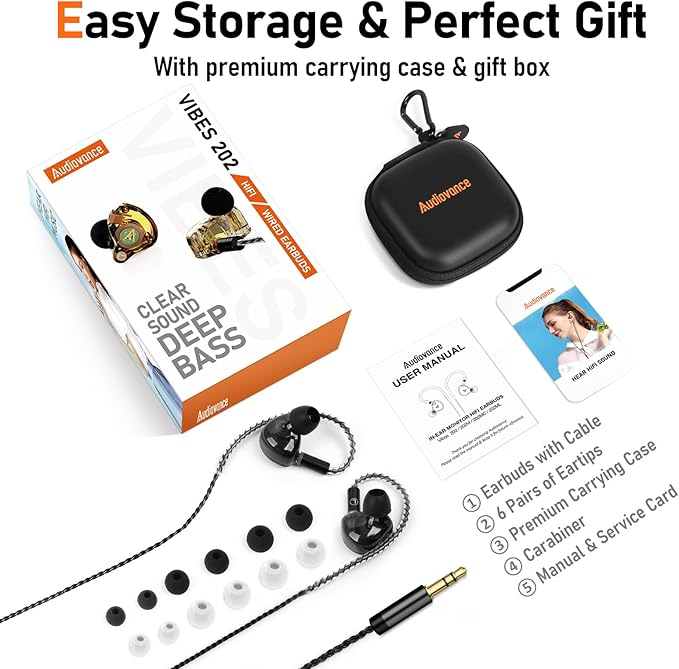 Vibes 202 Wired Earbuds - HiFi in Ear Monitor Headphones – Professional Noise Isolating Ear Buds - Clear Sound, Deep Bass & Comfort-Fit IEM Earphones - MMCX to 3.5mm, Silver Plated Cord, Carrying Case