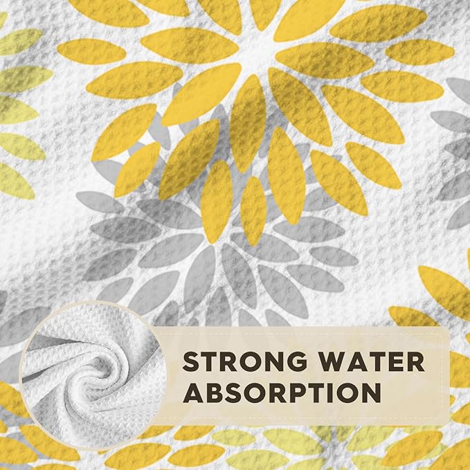 Artoid Mode Yellow Dahlia Floral Bar Kitchen Towels, 12x24 Inch Quick Dry Microfiber Cloth Dish Towels for Kitchen Drying Set of 2