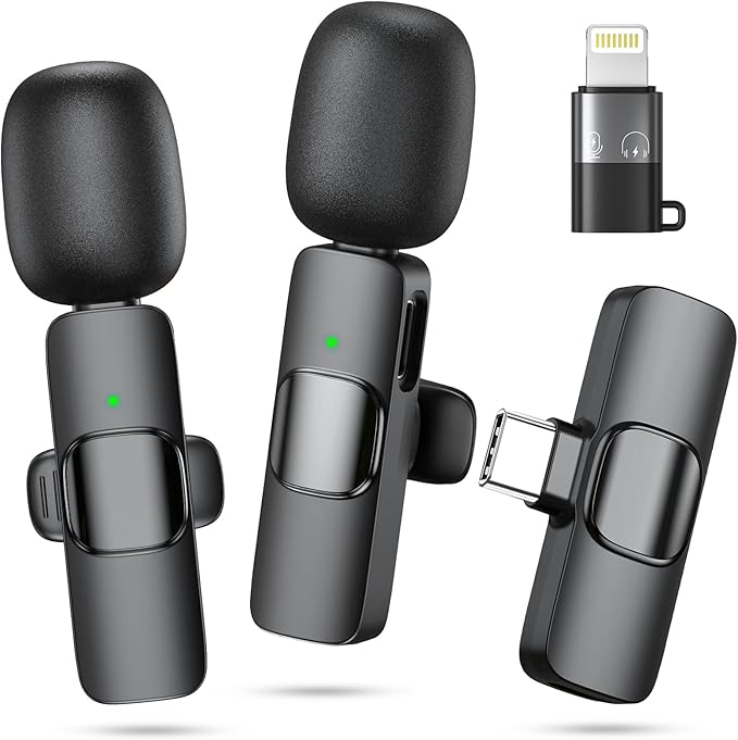 Wireless Microphone for iPhone, Android Phone, Laptop, 2 Pack Lavalier Microphone for Video Recording, Mini Mics with Noise Reduction for Podcast YouTube TikTok Vlog