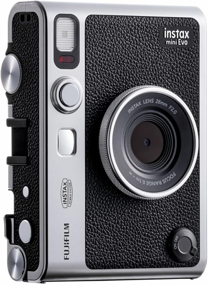Fujifilm Instax Mini EVO Hybrid Digital/Instant Film Camera (Black) with Fujifilm Instax Mini Instant Film Pack (40 Exp) + Photo Box, Frames and Postcard Set Bundle