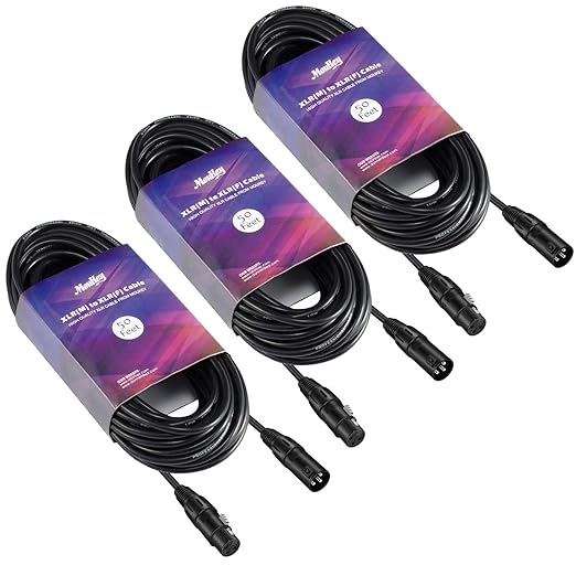 Moukey XLR Cables 50ft Microphone Cable, XLR Male to XLR Female Mic Speaker Cable, Black, 3 Pack