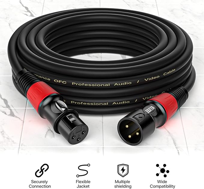 EBXYA XLR Cable 6ft 6 Pack - Stage Light DMX Cable, Premium Balanced 3-Pin XLR Male to Female Microphone Cable, Black