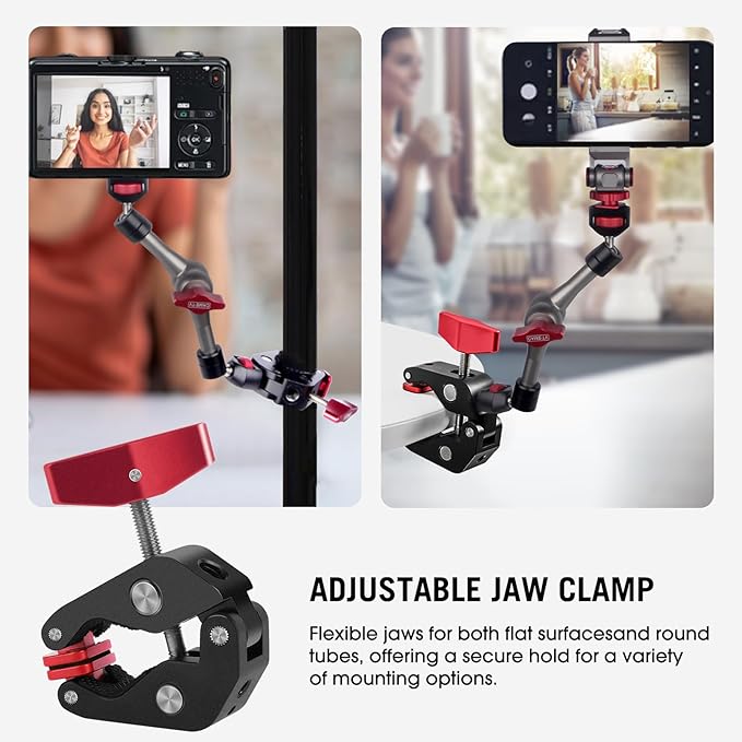 Came-TV Super Clamp Camera Mount with 1/4" and 3/8" Thread Holes, Aluminum Crab Clamp Mount with Locating Holes/Rubber Pads for Most Photographic Accessories, Max. Load 8.8lbs (64003B)