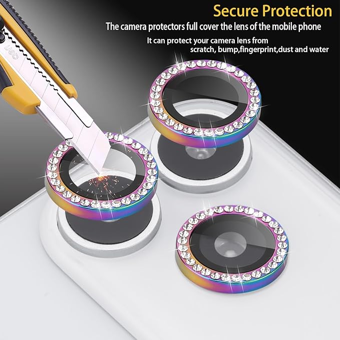 Camera Lens Protector for iPhone 17 Pro/17 Pro Max, Aluminum Alloy Tempered Glass Lens Protector with Installation Frame Fits for iPhone 17 Pro/17 Pro Max (Diamond Colorful)