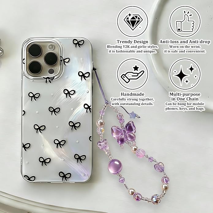 Beaded Camera Wrist Strap, Phone Wristlet Charm Lanyard, Cute Digital Camera Charm Lanyard,Strap Beaded Camera Chain for Phone Bag Keychain Accessories