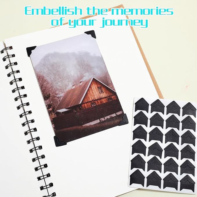 Classicseali 600 Pcs Photo Corner Stickers,Black Scrapbook Photo Corners, Photos Corners Self Adhesive for DIY Albums, Memory Books, and Journals