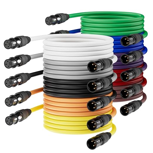 XLR Cables, Microphone Cable 3ft 10 Pack, XLR Male to Female Gold-Plated 3-Pins 10 Color Cable, XLR Speaker Cable for Microphone, Mixer, Recording Studio- 3 Feet, 10 Pack