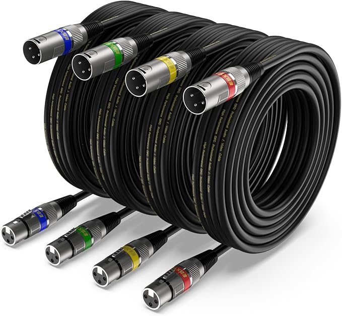 EBXYA XLR Cable 15ft 4 Packs - Premium Balanced DMX Cable with 3-Pin XLR Male to Female Microphone Cable, Black