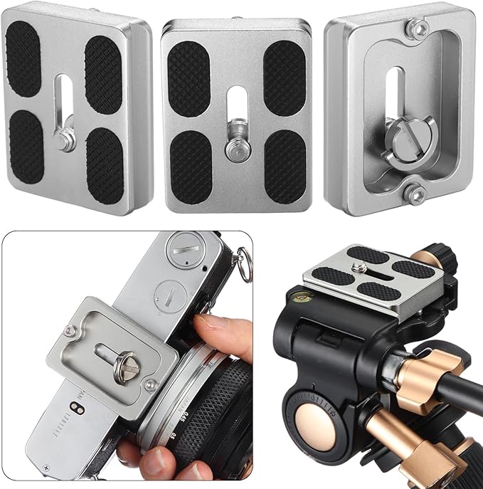 Frienda 2 Pieces Metal Quick Release Plate with 1/4''-20 Camera Screw Tripod Mount Plate Fits Standard for DSLR Camera Tripod Ball Head(Titanium Color,Pu50)