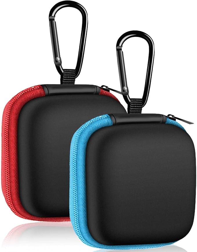 MOLOVA 2Pack Square Earbud Case Portable EVA Carrying Case Storage Bag Cell Phone Accessories Organizer with Carabiner for Earphone, Earbud, Earpieces, SD Memory Card, Camera Chips-Blue/Red