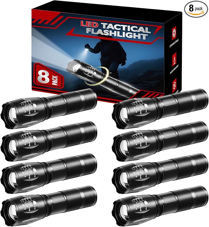 8 Pack Small Flashlight Powerful, 5 Modes Bright LED Flashlights High Lumens, Mini Flashlights for Home, Flash light for Emergency, Adjustable Pocket Tactical Flashlight Camping, Outdoor Torch Lights