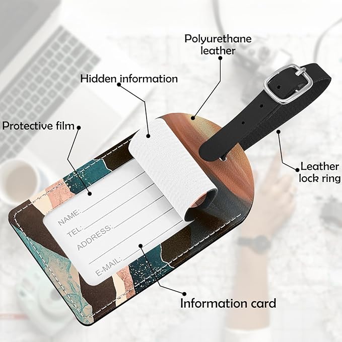 2 Pack Luggage Tag Suitcase Tags PU Leather Identifiers Privacy Cover Luggage Tags Aesthetic Cute Travel Bag Labels for Women Girls Men-Mountain