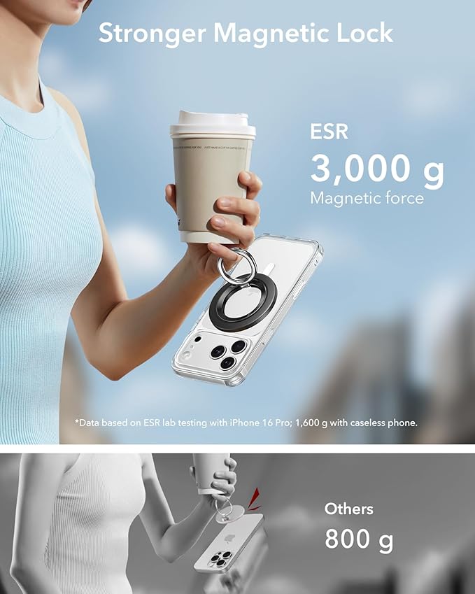ESR for MagSafe Phone Grip, Dual-Side Magnetic Phone Grip,360° Adjustable Thin Magnetic Ring Holder Stand,for iPhone 17 16 15 14 13 12, Samsung,All Phones, MagSafe Accessories (2 Metal Rings Included)