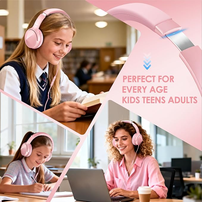 USB C Over Ear Headphones Wired, USB C Wired Headphones with Microphone, Volume Control, HD Stereo Sound, Foldable & Lightweight USB Type C Headphone,Pink