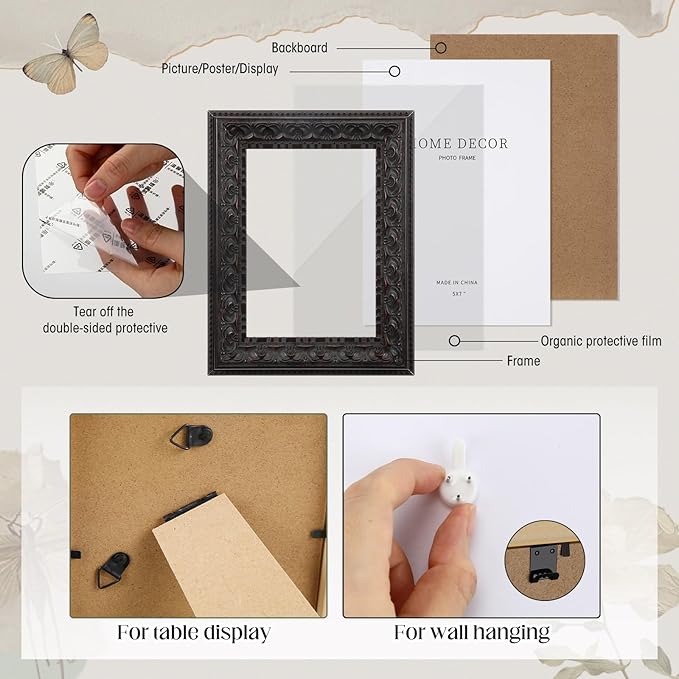 Kathfly 15 Pack Vintage Picture Frames for Wall or Tabletop Display Ornate French Country Frames Vintage Farmhouse Decor Antique Wall Art Set for Gallery Bedroom Living Room Decor (Retro in Black)