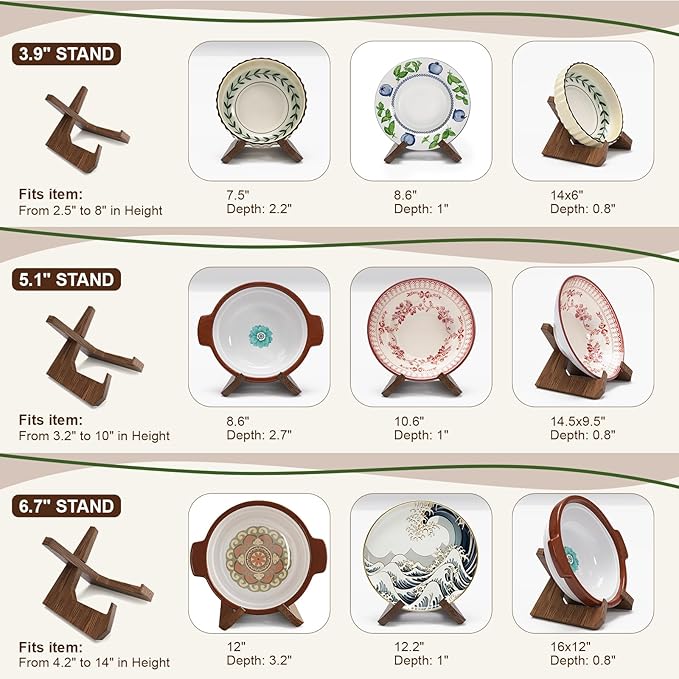 Large Bowl Stands for Display 12 Inch Heavy Duty, Extra Wooden Plate Stand Deep, Wood Bowl Holders for Displaying, Decorative Platter Easel Holder for Decorative, Pottery, Bowls, Picture, Dish, Book