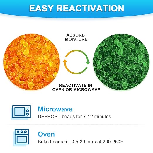 Desiccant Beads – 6.5 LBS Silica Beads with Orange Indicating Silica Gel, Premium Silica Gel Beads 3-5mm Industry Standard, Rechargeable Desiccant Used for 3D Filament, Electronic Tool, Safe