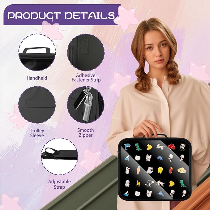 20 Pages Enamel Pin Display Bag - Large Pin Book for Collectors, Portable Travel Pin Board Carrying Case with Protective Film & Handle & Strap, Pin Holder Trading Book for Pins, Earrings and Brooches