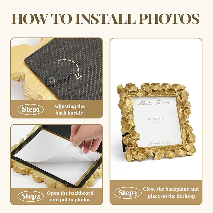Cuspin 5x5 Picture Frame Vintage Gold Frames, Gold Ornate Leaf Textured Hand-Crafted Resin with Glass Front, Antique Square Photo Frame for Tabletop Display, Retro Design Home Decor