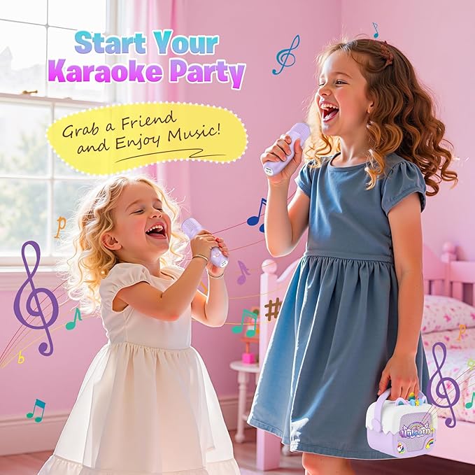 Mini Karaoke Machine for Kids Girls: Unicorn Portable Bluetooth Speakers with 2 Wireless Mic Toys for Girls Age 4-6 7 8 9 Years Old Girl Easter Birthday Gifts for 5 6 7 8 9 10 11 Years Teens Purple