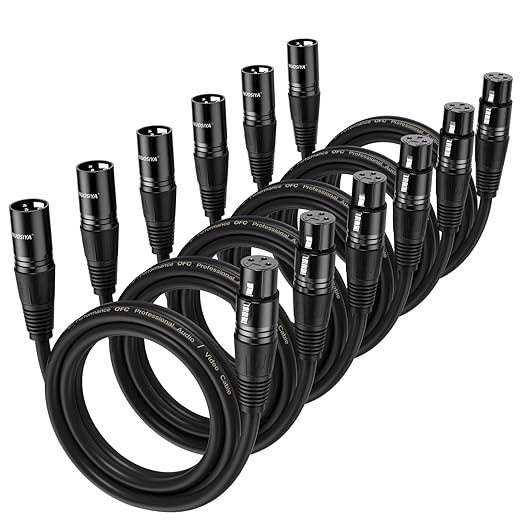 XLR Cable 3 Ft 6 Packs,Microphone Cables,Premium Balanced Microphone Mic Speaker Cable with 3-Pin XLR Male to Female DMX Cable,Black