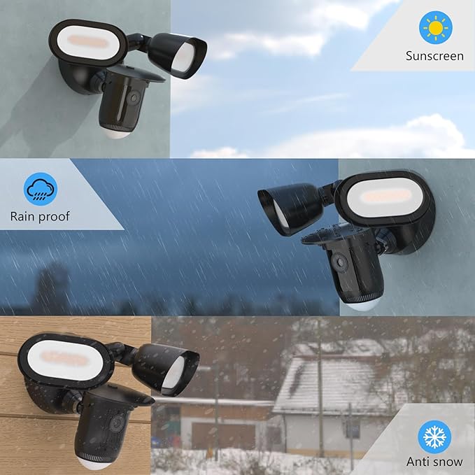 Sun Rain Shade Camera Cover Compatible with R-ing Floodlight Cam Wired Pro, for R-ing Floodlight Outdoor Weather-Resistant Rain Shield Accesorios (Black)