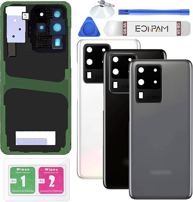 Back Glass Replacement for Samsung Galaxy S20 Ultra SM-G988 Back Cover Rear Housing with Camera Lens + Repair Tool Kit Genuine Rear Glass (Gray)