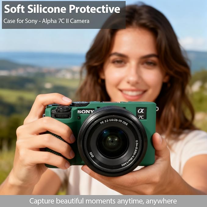Frevyve Case for Sony A7CII/A7CR Camera Accessories, Soft Silicone Protective Case Skin with Screen Protector, Perfect Fit Sleeve, Lightweight, Anti-Scratch for Sony Alpha 7C II/7CR Cover (Green)