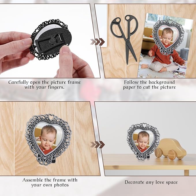 6 Pcs Mini Vintage Picture Frame,1 Inch Size Picture Frames Tiny Metal Pictures Frames 1" Antique Mini Pictures Frame for Tabletop and Wall Display Old Fashioned Photo