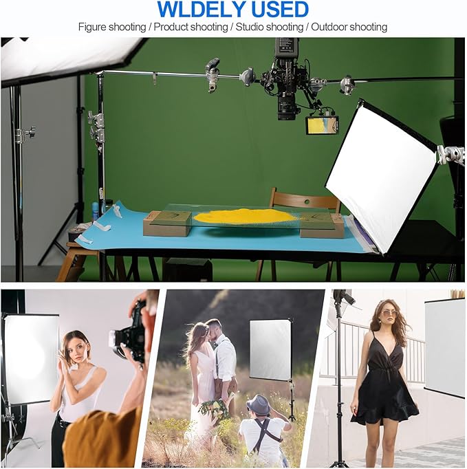WELLMAKING 36x27 Light Reflector Flag, 5-in-1 Portable Collapsible Diffuser for Photo Video Studio Shooting-Silver, Gold, White and Black, Foldable Scrim Flag Kit, Shaper for Diffused & Light Effects