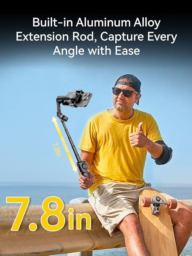 AOCHUAN Gimbal Stabilizer for iPhone, 3-Axis Phone Gimbal Built in 7.8' Extension Rod, Portable Gimbal Stabilizer w/OLED Display for iPhone/Android, Perfect for TikTok YouTube Vlogging-Smart X2 Black