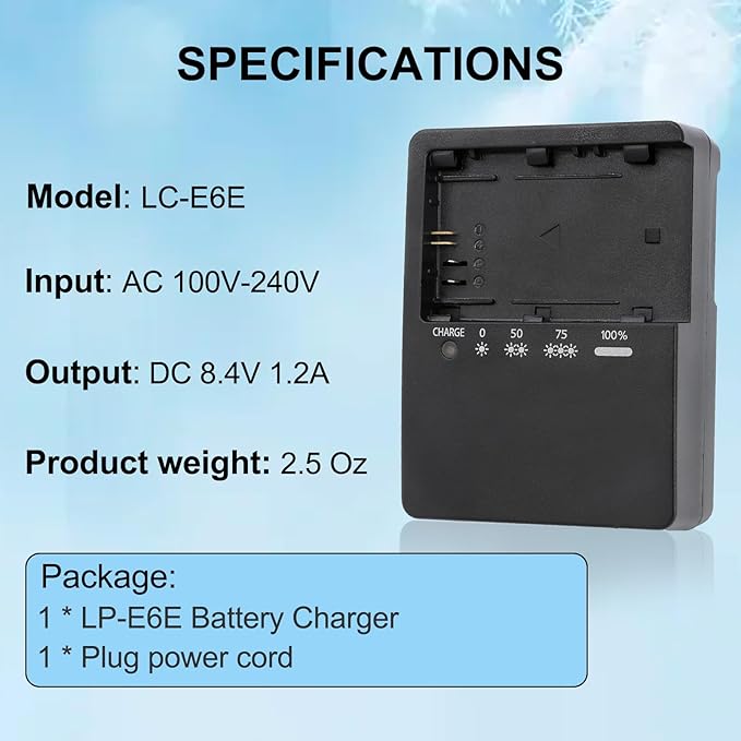 LC-E6 LC-E6E LP-E6N Battery Charger for Canon EOS R R5 R6 5D Mark II 5D Mark III 5D Mark IV 5DS 5DS R 6D 6Da 6D Mark II 7D 7D Mark II 60DA 60D 70D 80D 90D Cameras Charger