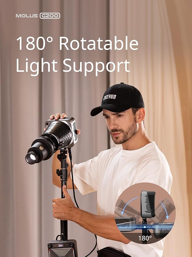 ZHIYUN Molus G200 [Official] 200W COB Video Light, Portable Continuous Output Lighting,2700-6500K 9460 lux@1m, LED Photography Lighting with Bowens Mount, APP Control, Ultra Quiet for Video Recording