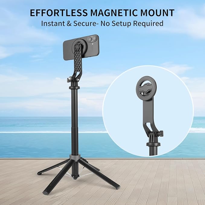 53" Magnetic Selfie Stick Phone Tripod for iPhone, Travel Tripod for iPhone, Extendable Magnetic Cell Phone Stand for Photography, Video Recording, Live Stream