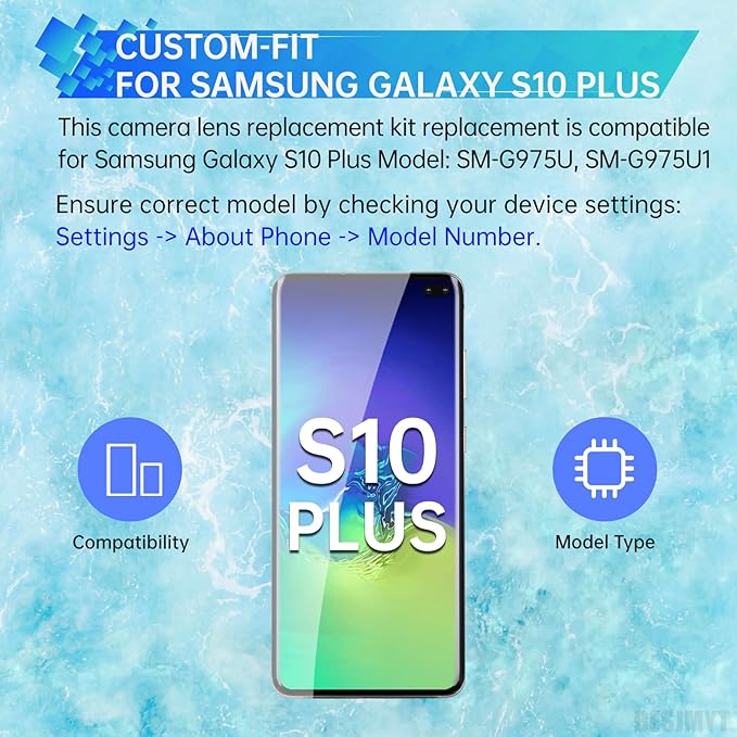 2 Pack Rear Camera Lens Replacement for Samsung Galaxy S10 Plus Adhesive Back Camera Glass Lens with Full Fix Tool Repair Kit Tweezers Dust Cloth for S10 Plus SM-G975U SM-G975U1