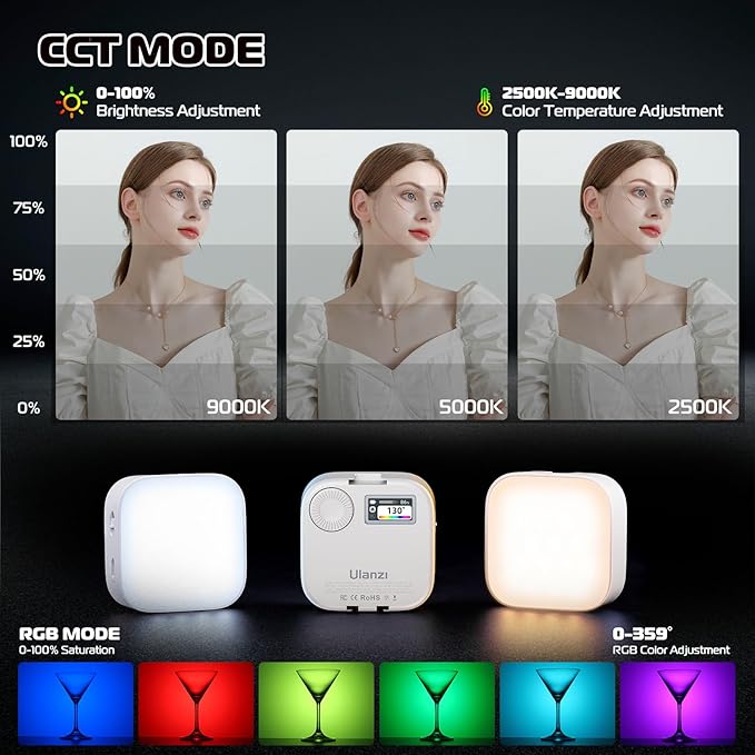 Ulanzi U60 RGB Video Light, Portable LED Camera Light with 360° Color CRI≥95 2500-9000K Dimmable Panel Lamp,2500mAh LED Panel Photography Lighting w Quick Release Cold Shoe Adapter and Clip-White
