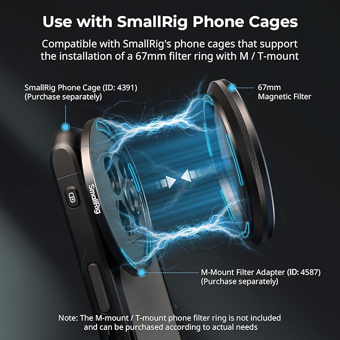 SmallRig 5-in-1 Magnetic 67mm Lens Filter Kit: VND + CPL + Black Mist 1/4 + Threaded Adapter Ring + Magnetic Lens Cover + Storage Bag + Cleaning Cloth, Magnetic Filter Set for Phone Camera Lens - 4726