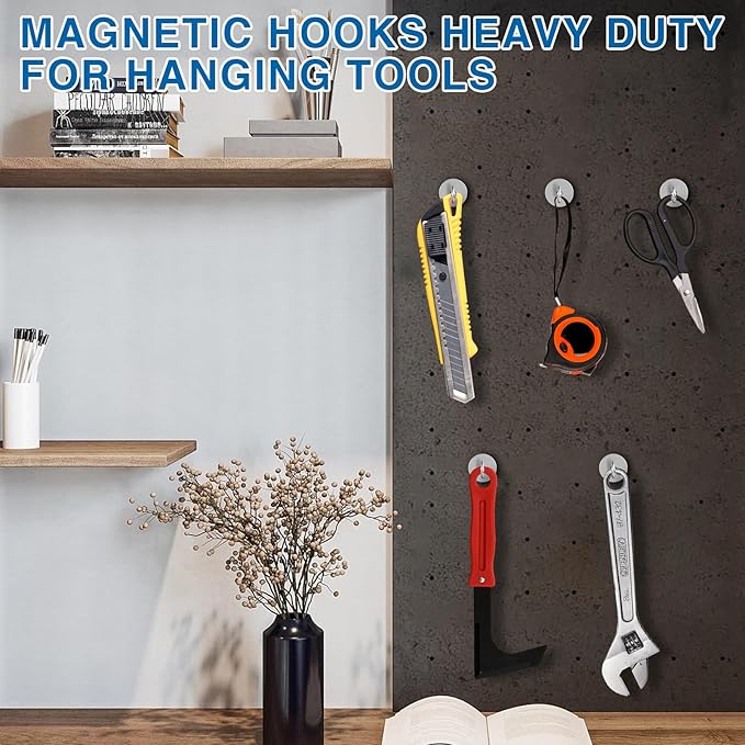 LOVIMAG Strong Magnetic Hooks, 50LBS Neodymium Magnets with Hooks Magnetic Hooks Cruise for Refrigerator, Powerful Magnet Hooks Magnetic Hanger for Hanging, Grill, Locker,Kitchen, Metal Door-12 Pack