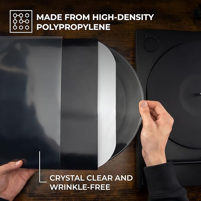 Big Fudge 12" Vinyl Record Sleeves - Outer Sleeves 50 Pack -Crystal Clear High-Density Polypropylene Vinyl Covers - Accessories Protect LP Albums from Dust, Dirt & Scratches
